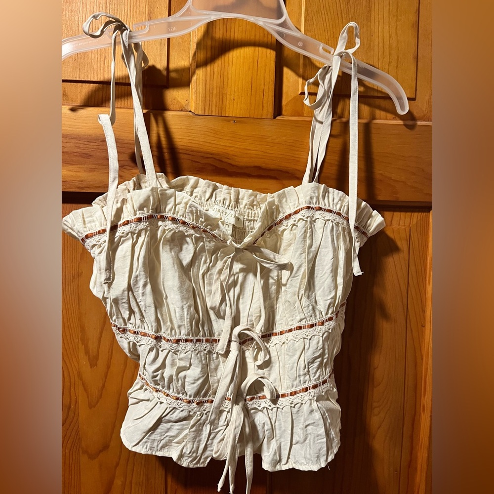 Lace Peasant Cami Corset M Bow Accent Delicate Fairy Whimsical Romantic Smocked